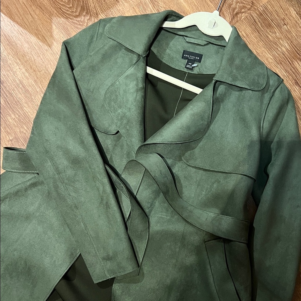 Ann Taylor Forest Green Suede Trench Coat